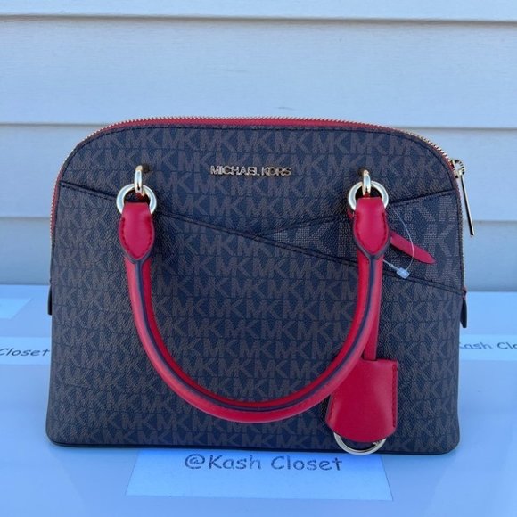 Michael Kors MK Jet Set Medium Logo Dome Satchel - Flame - Picture 2 of 11